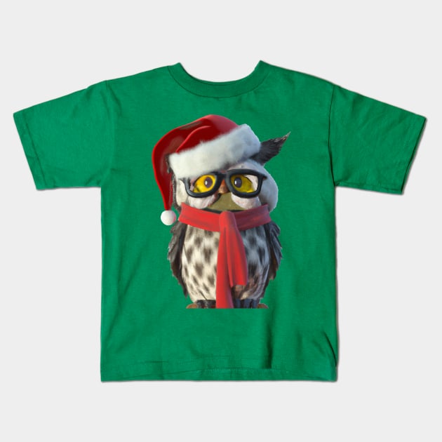 Christmas Owl Wearing Santa Costume and Red Scarf Vector Kids T-Shirt by taiche